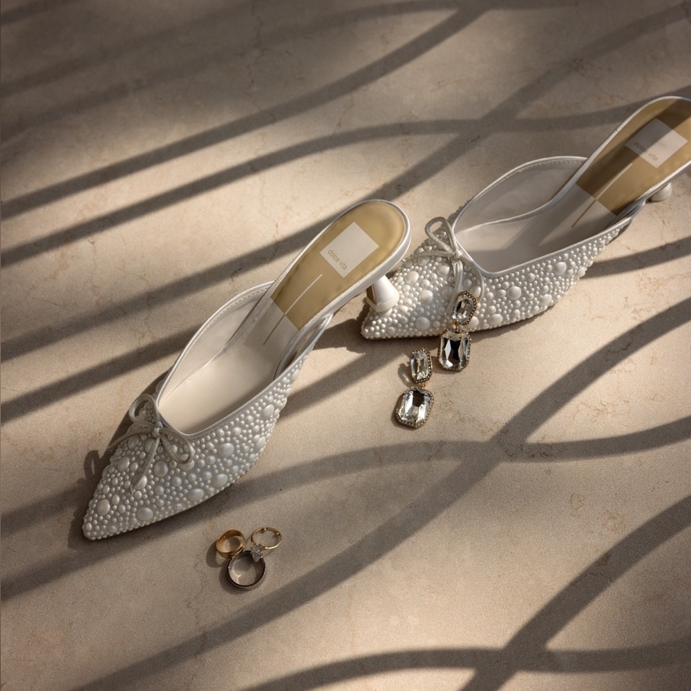 Dolce Vita- Elegant White Pearl Embellished Mules